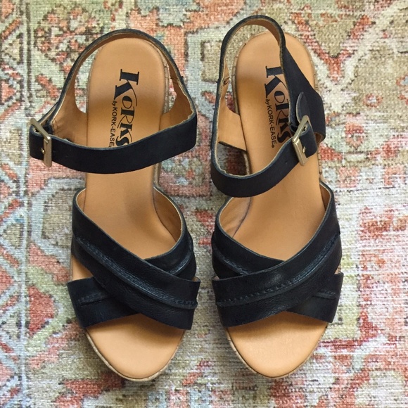 Kork-Ease Shoes - Korks Kork-Ease Black Leather Platform Sandals 6